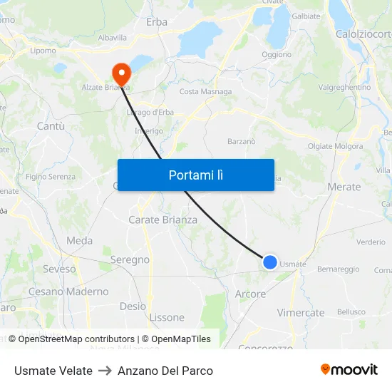 Usmate Velate to Anzano Del Parco map