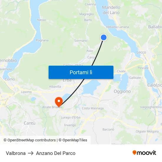 Valbrona to Anzano Del Parco map