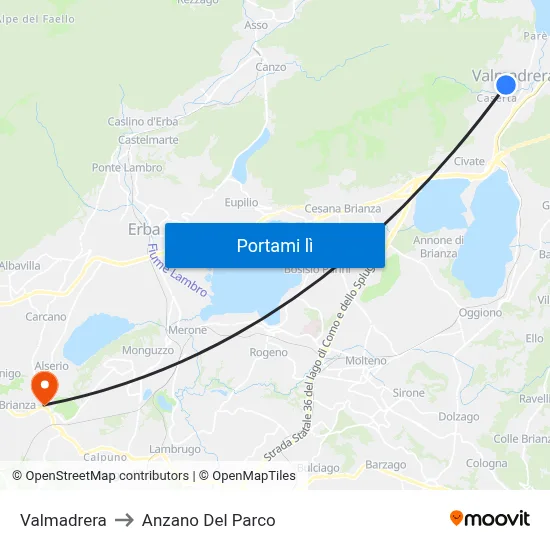Valmadrera to Anzano Del Parco map