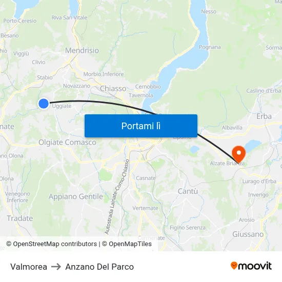 Valmorea to Anzano Del Parco map