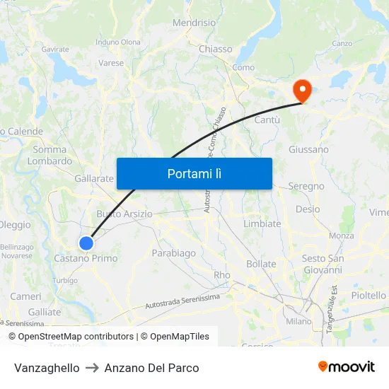 Vanzaghello to Anzano Del Parco map