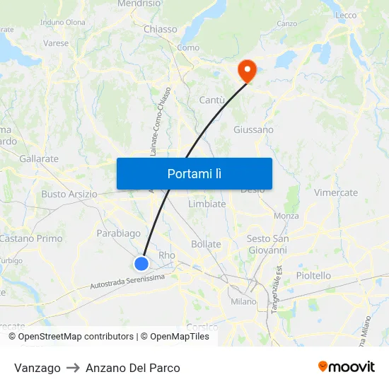 Vanzago to Anzano Del Parco map