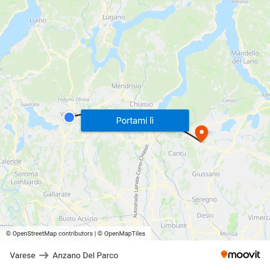 Varese to Anzano Del Parco map