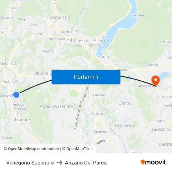 Venegono Superiore to Anzano Del Parco map