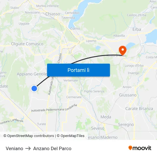 Veniano to Anzano Del Parco map