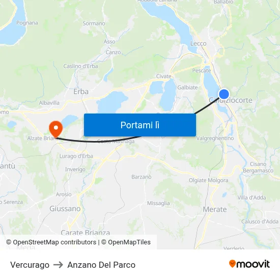 Vercurago to Anzano Del Parco map