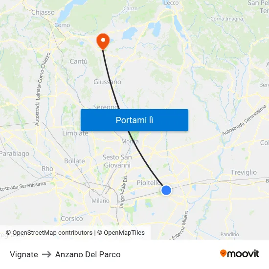 Vignate to Anzano Del Parco map
