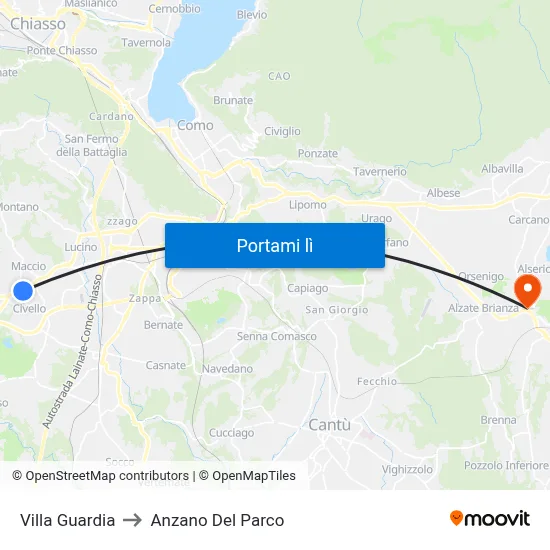 Villa Guardia to Anzano Del Parco map