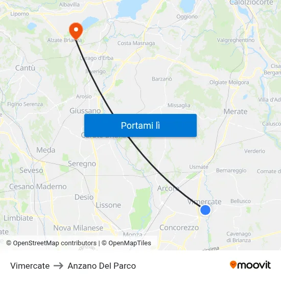 Vimercate to Anzano Del Parco map