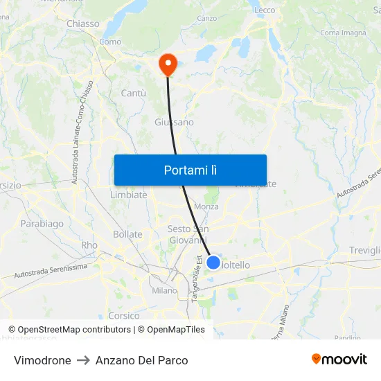 Vimodrone to Anzano Del Parco map