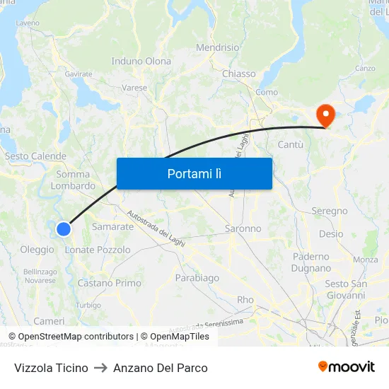 Vizzola Ticino to Anzano Del Parco map