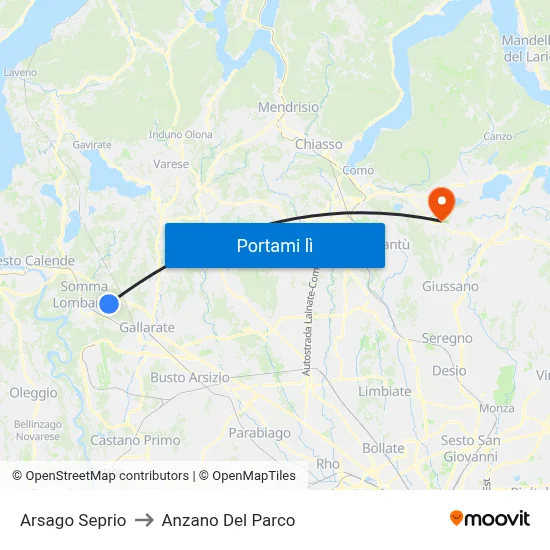 Arsago Seprio to Anzano Del Parco map