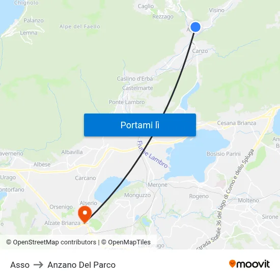 Asso to Anzano Del Parco map