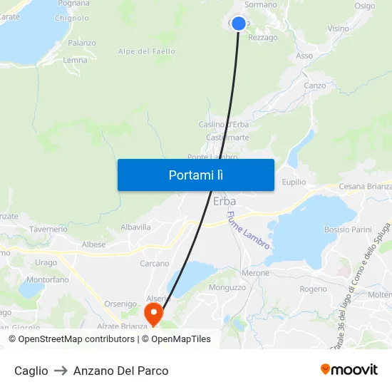 Caglio to Anzano Del Parco map