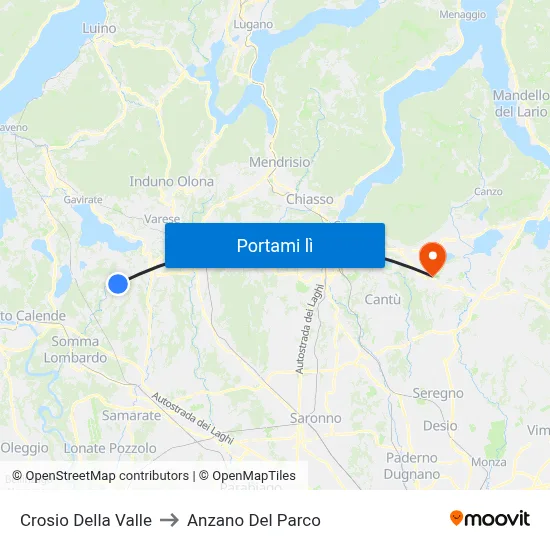 Crosio Della Valle to Anzano Del Parco map