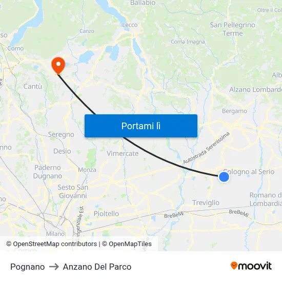 Pognano to Anzano Del Parco map