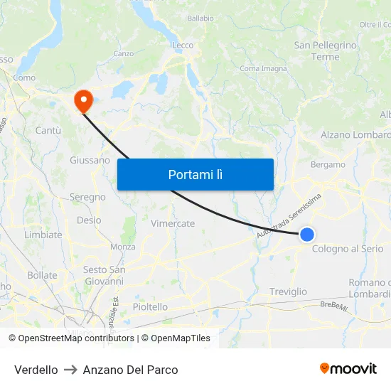 Verdello to Anzano Del Parco map
