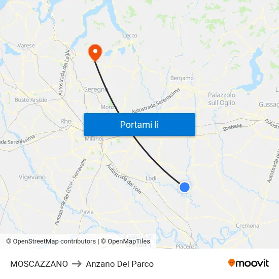 MOSCAZZANO to Anzano Del Parco map