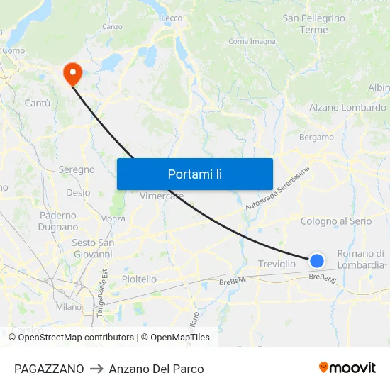 PAGAZZANO to Anzano Del Parco map