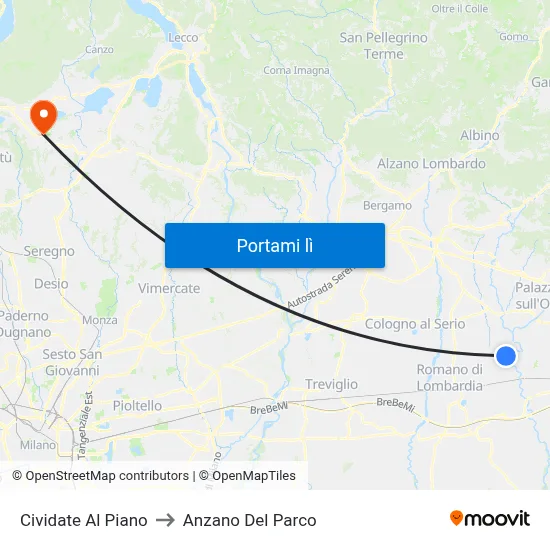 Cividate Al Piano to Anzano Del Parco map