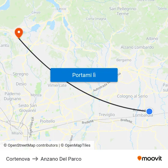 Cortenova to Anzano Del Parco map