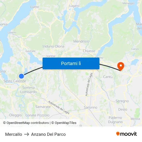 Mercallo to Anzano Del Parco map