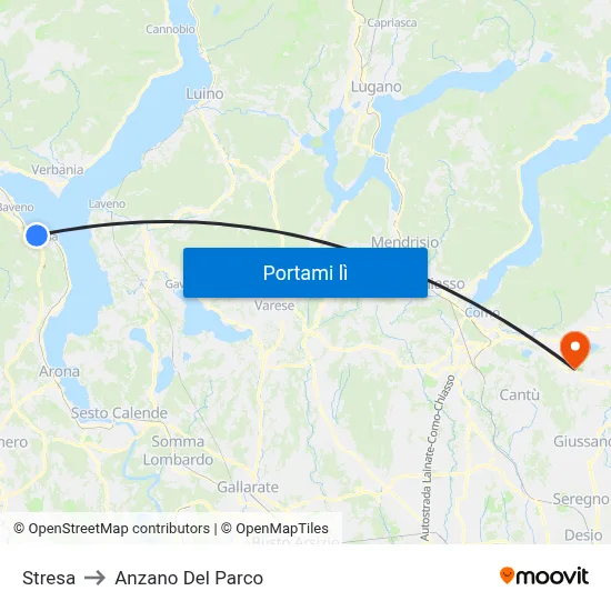 Stresa to Anzano Del Parco map