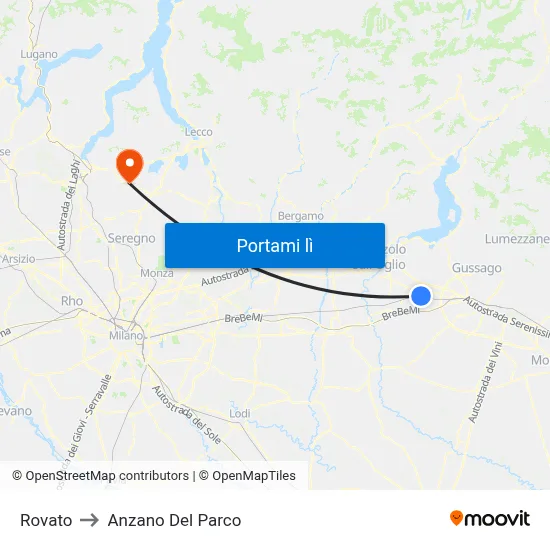 Rovato to Anzano Del Parco map