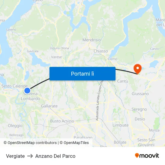 Vergiate to Anzano Del Parco map