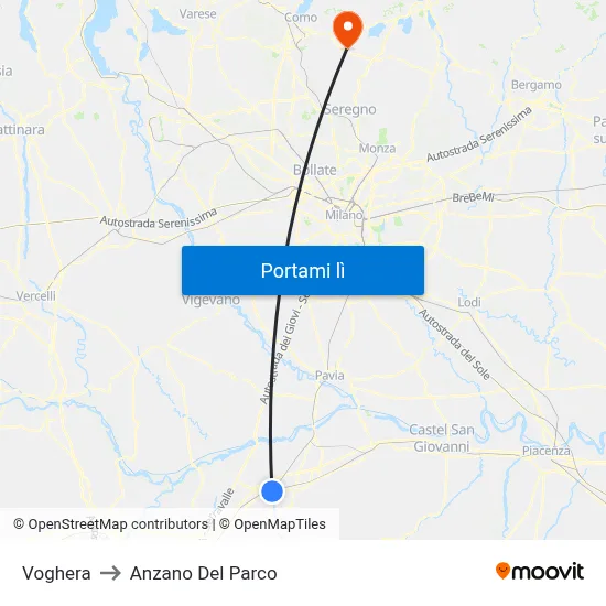 Voghera to Anzano Del Parco map