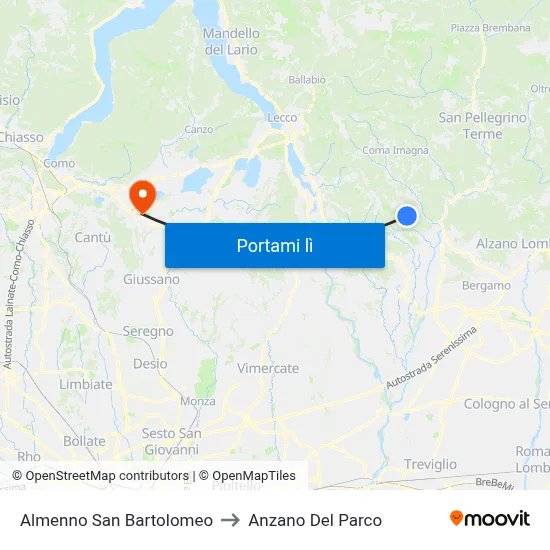 Almenno San Bartolomeo to Anzano Del Parco map