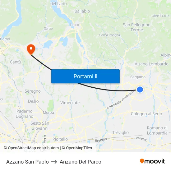 Azzano San Paolo to Anzano Del Parco map
