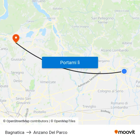 Bagnatica to Anzano Del Parco map