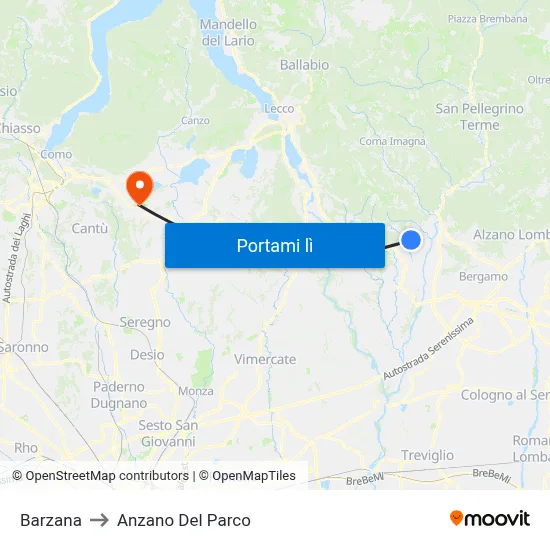 Barzana to Anzano Del Parco map