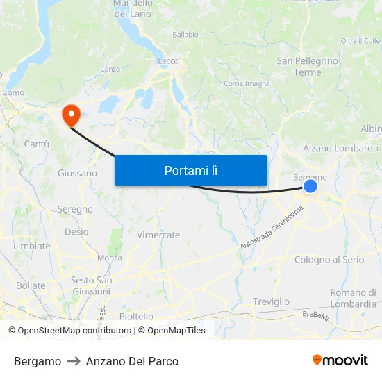 Bergamo to Anzano Del Parco map