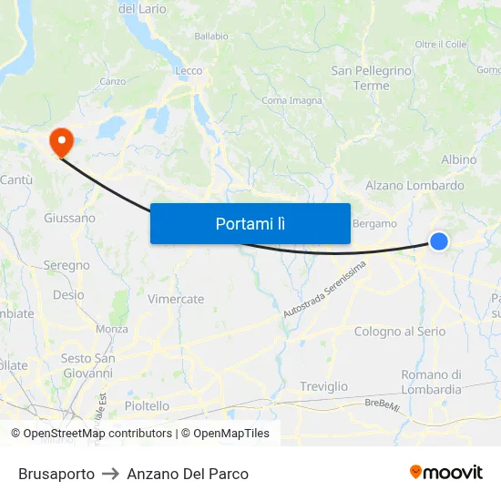 Brusaporto to Anzano Del Parco map