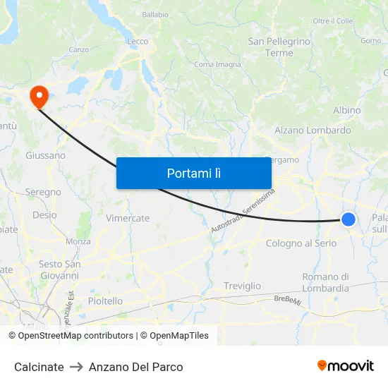 Calcinate to Anzano Del Parco map