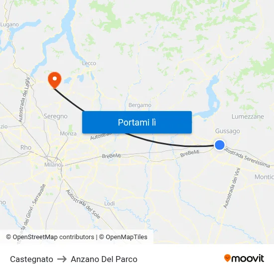 Castegnato to Anzano Del Parco map