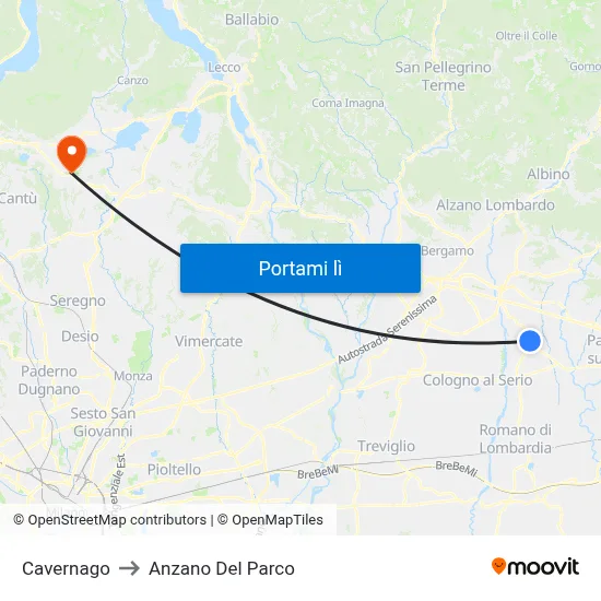 Cavernago to Anzano Del Parco map