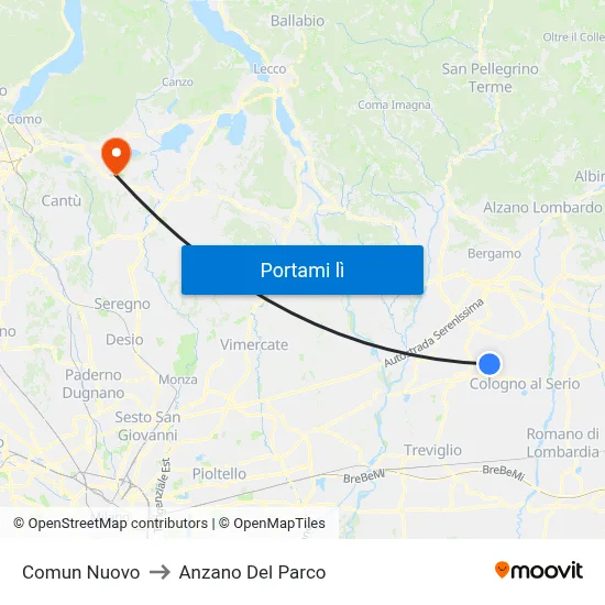 Comun Nuovo to Anzano Del Parco map