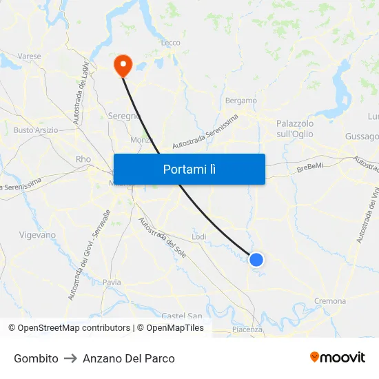 Gombito to Anzano Del Parco map
