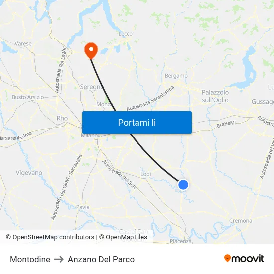 Montodine to Anzano Del Parco map