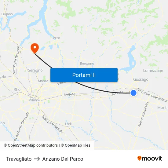 Travagliato to Anzano Del Parco map