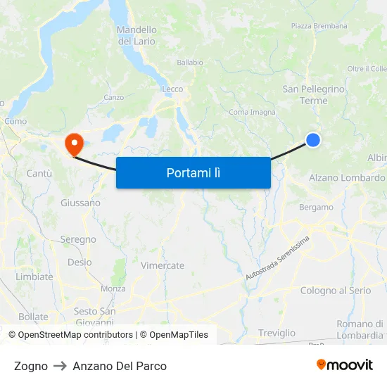Zogno to Anzano Del Parco map