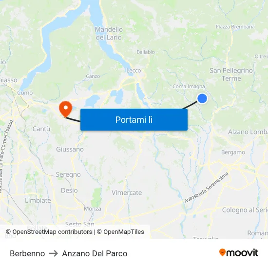 Berbenno to Anzano Del Parco map