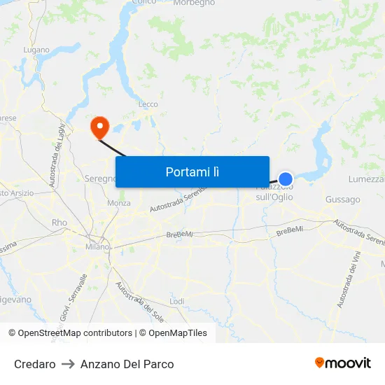 Credaro to Anzano Del Parco map
