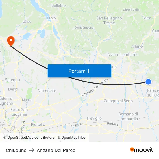 Chiuduno to Anzano Del Parco map