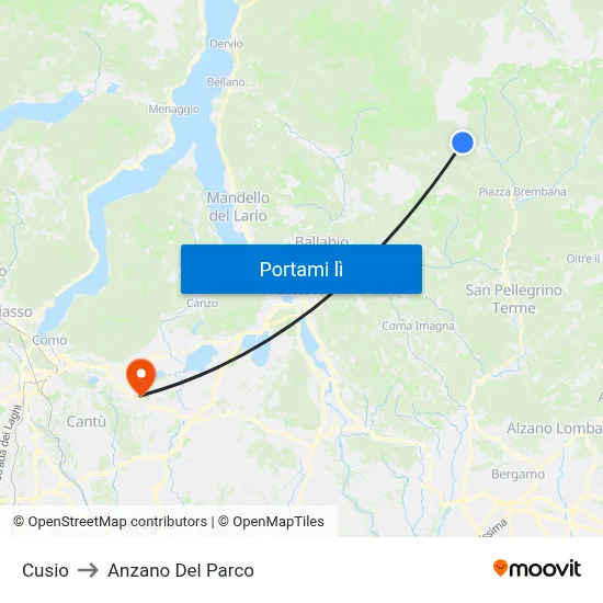 Cusio to Anzano Del Parco map