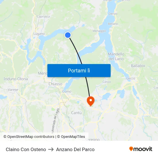 Claino Con Osteno to Anzano Del Parco map