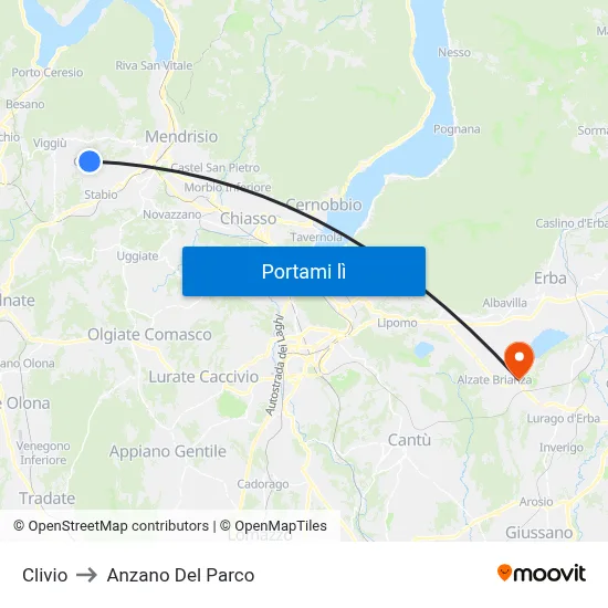 Clivio to Anzano Del Parco map